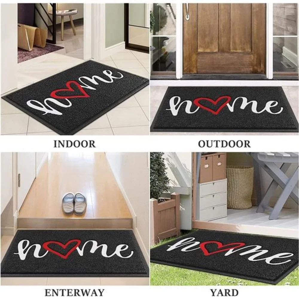 Home Heart Door Mat Durable Low Profile Floor Mat Non Slip Indoor Outdoor 36x24